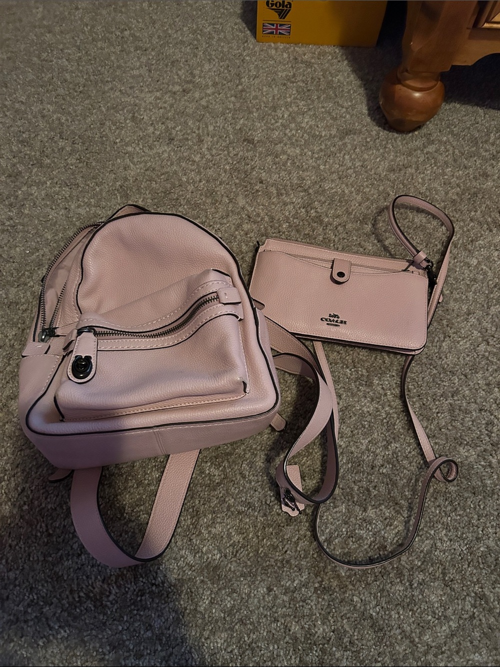 Coach Pale Pink Leather Mini Backpack with Matching Crossbody Wallet